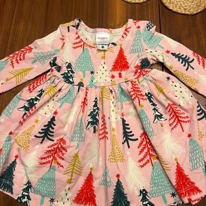 Hanna Anderson Christmas Pink Tree Print Kids Dress